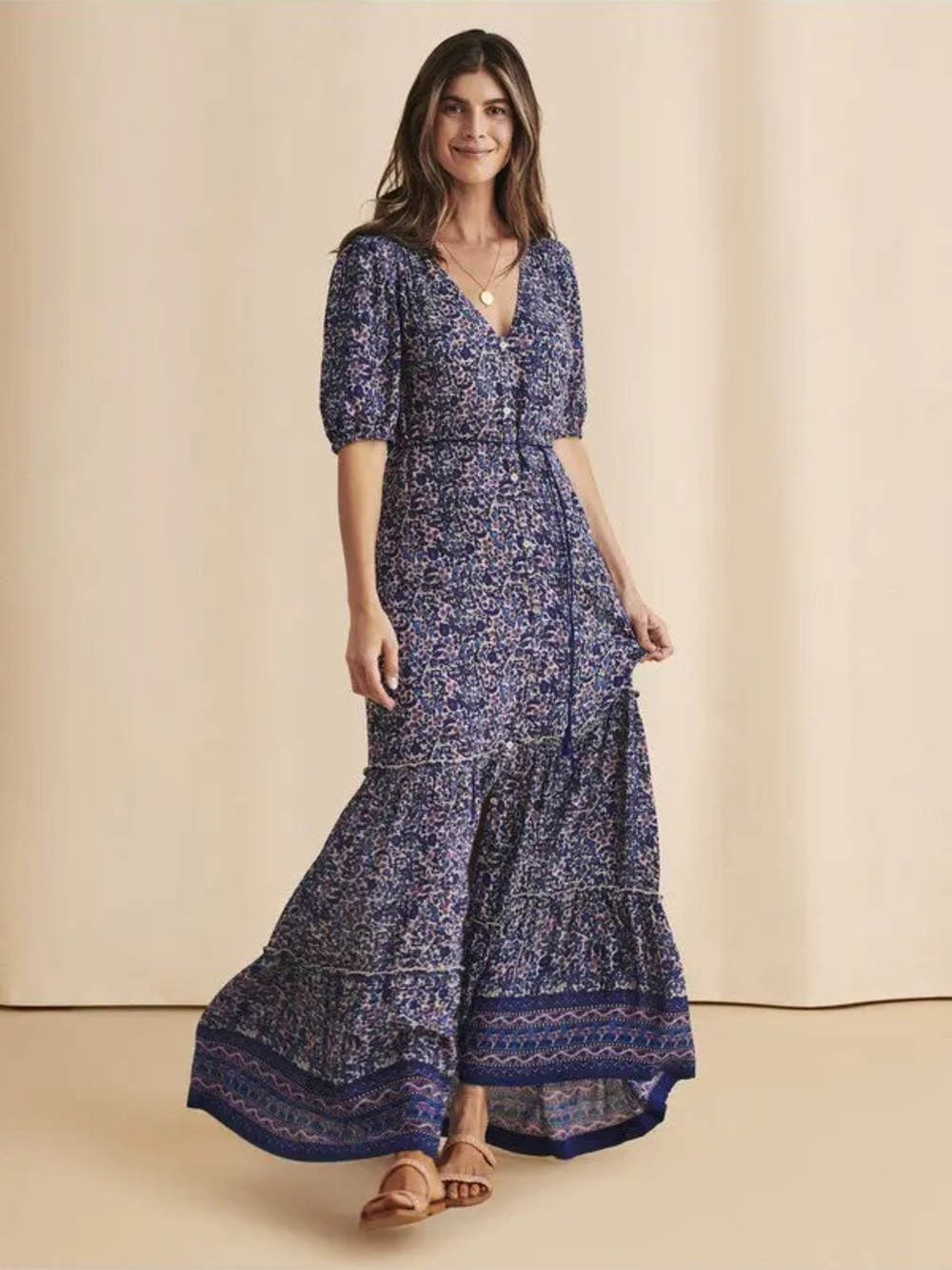 FAHERTY • NWT Orinda Maxi Dress Monserrat Border Floral Small short sleeve